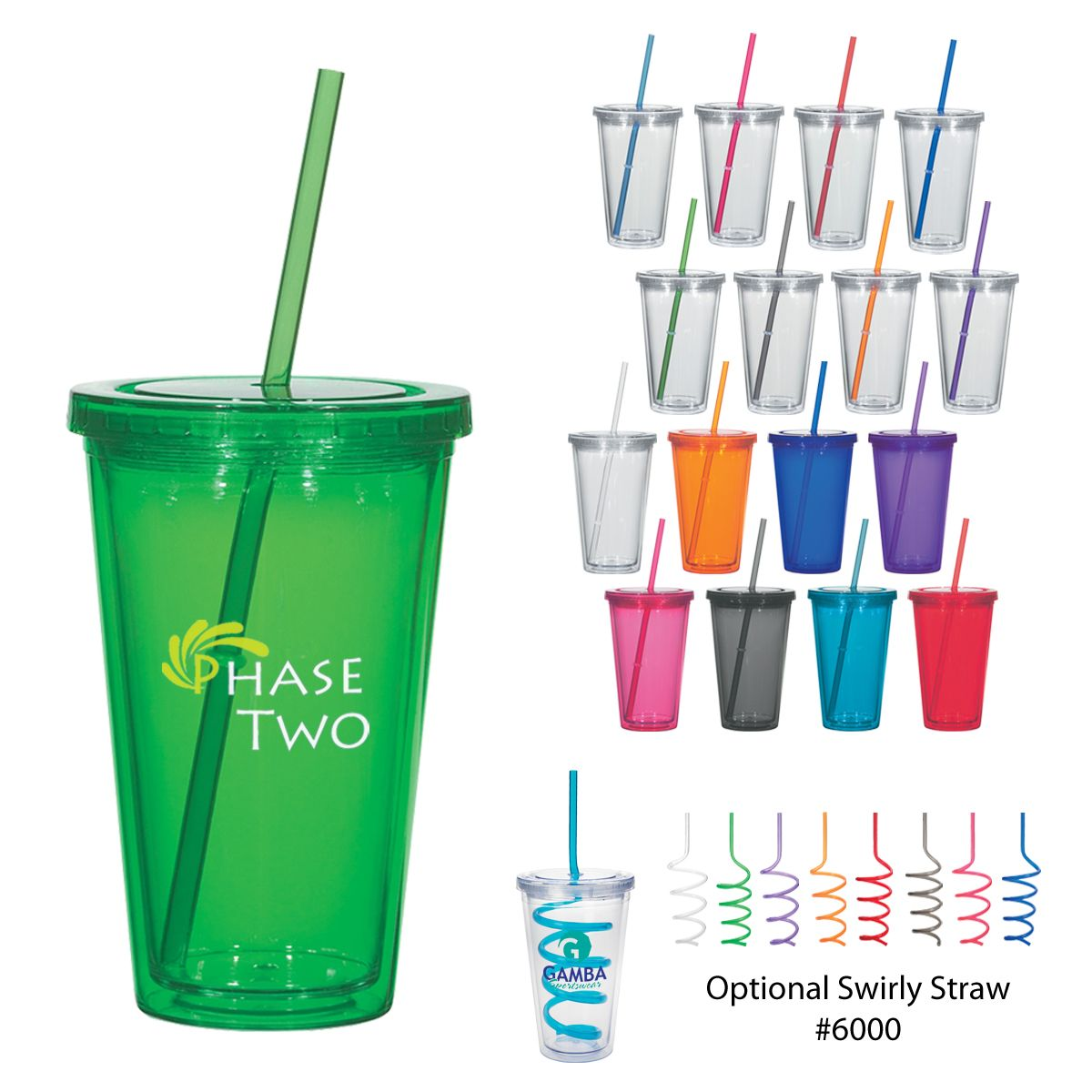 	Custom printed reusable cups with lid and straw
