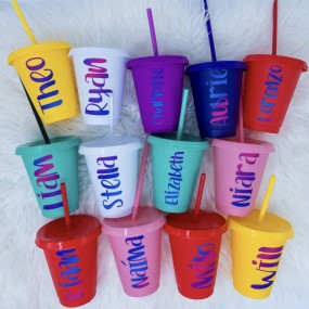 Custom Printed Tumblers with Lid and Straw | Plastic Cu...