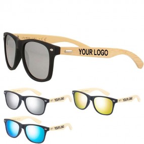 Custom Mirrored Sunglasses with Bamboo Temples | Person...