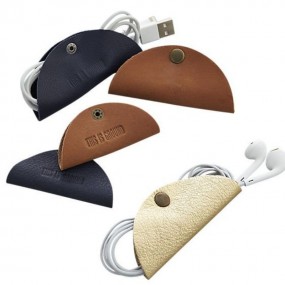 Leather Cable Organizer with Logo | Personalized Leathe...